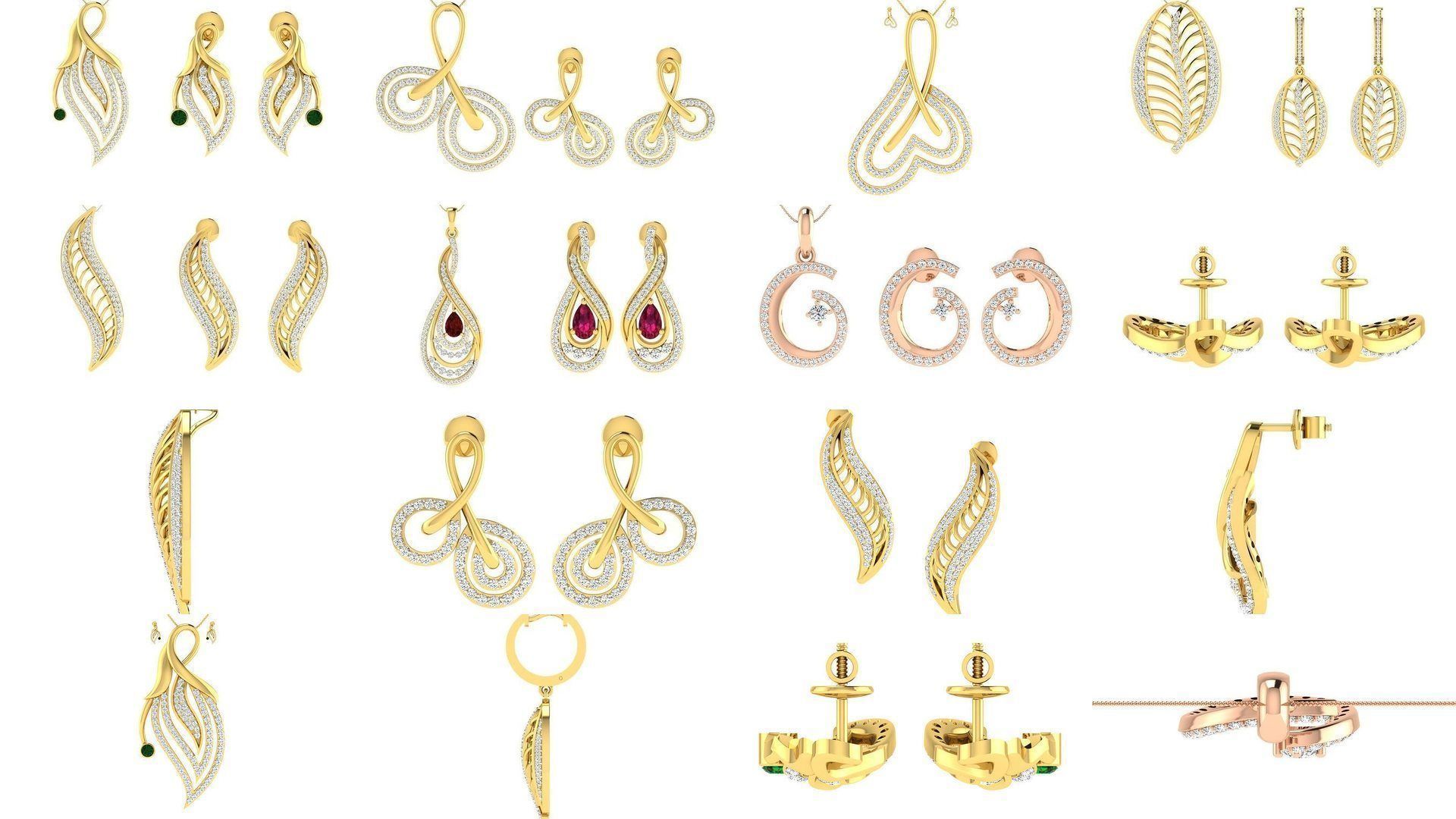119 Pendant Earring Set 3dm STL OBJ FBX Render Detail Collection _18