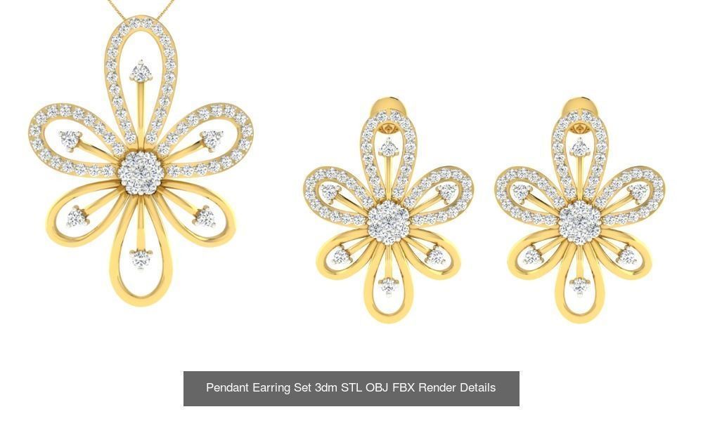 119 Pendant Earring Set 3dm STL OBJ FBX Render Detail Collection _125