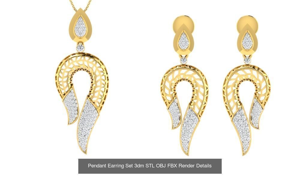 119 Pendant Earring Set 3dm STL OBJ FBX Render Detail Collection _34