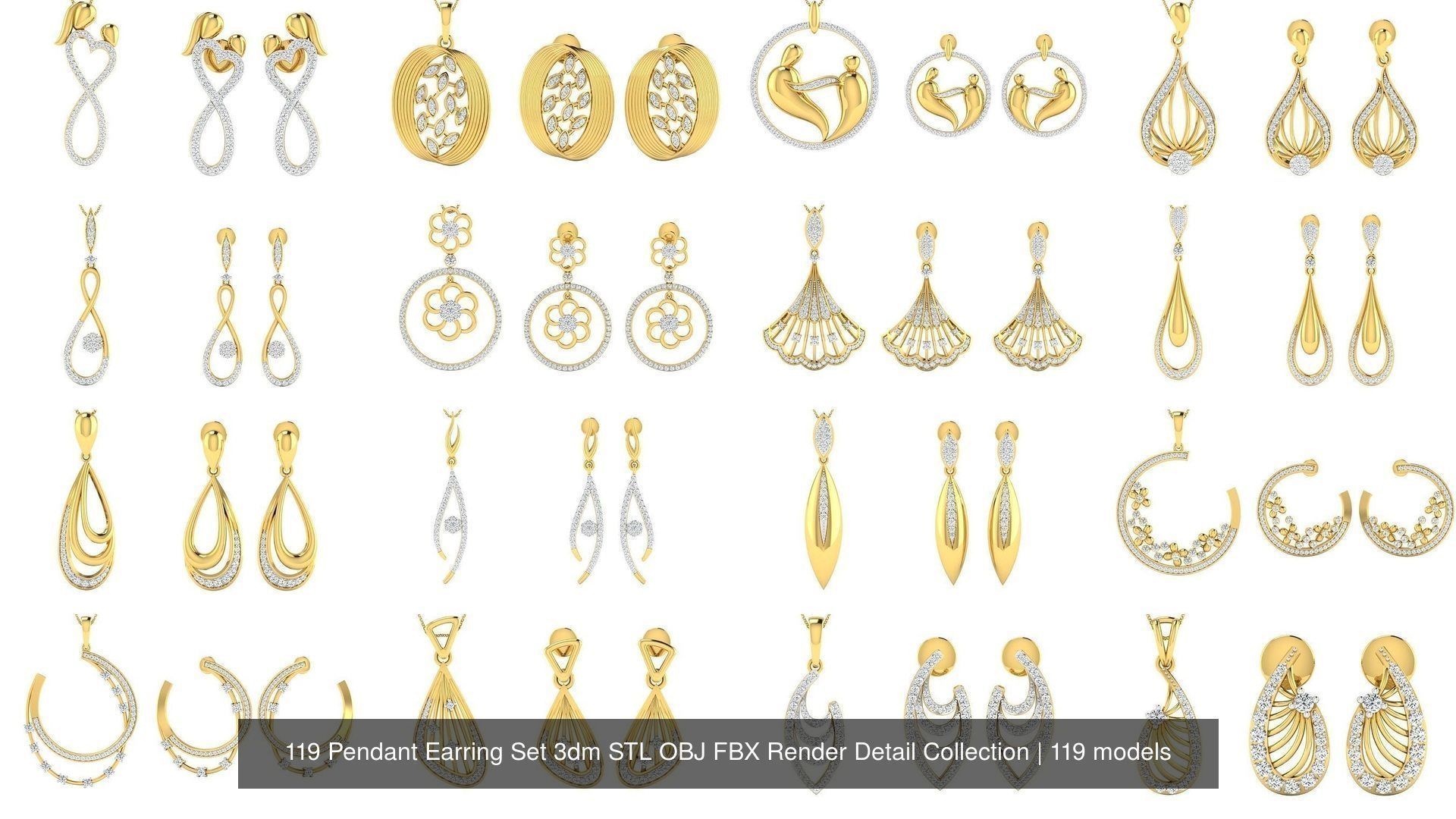 119 Pendant Earring Set 3dm STL OBJ FBX Render Detail Collection _3