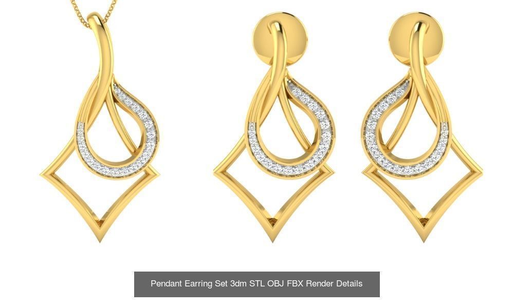 119 Pendant Earring Set 3dm STL OBJ FBX Render Detail Collection _27