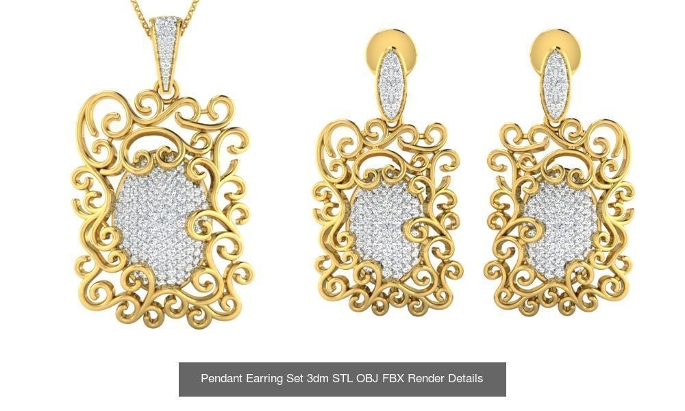 119 Pendant Earring Set 3dm STL OBJ FBX Render Detail Collection _29