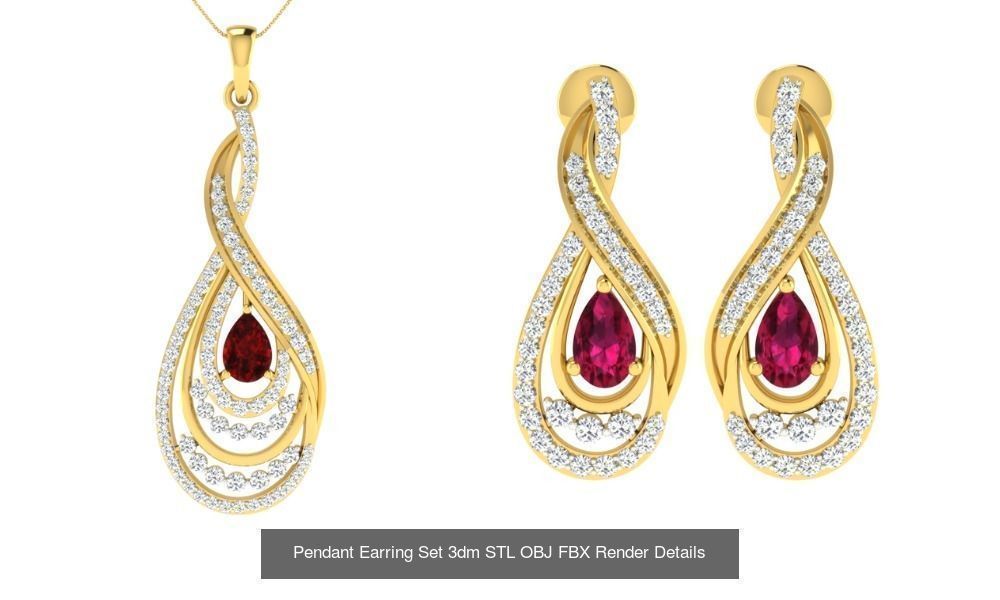 119 Pendant Earring Set 3dm STL OBJ FBX Render Detail Collection _139