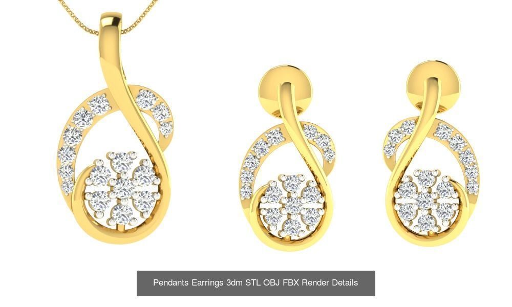119 Pendant Earring Set 3dm STL OBJ FBX Render Detail Collection _86