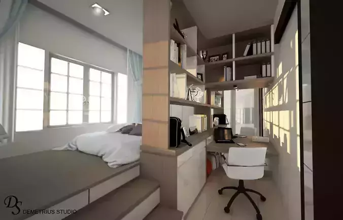 Blue Bedroom Scene 3D model