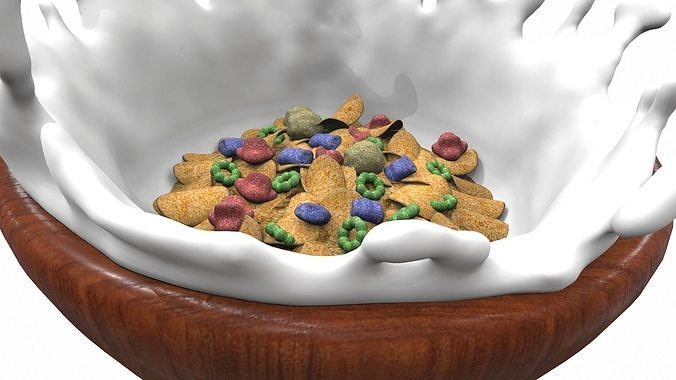 Bowl with milk and flakes v1 3D model 5