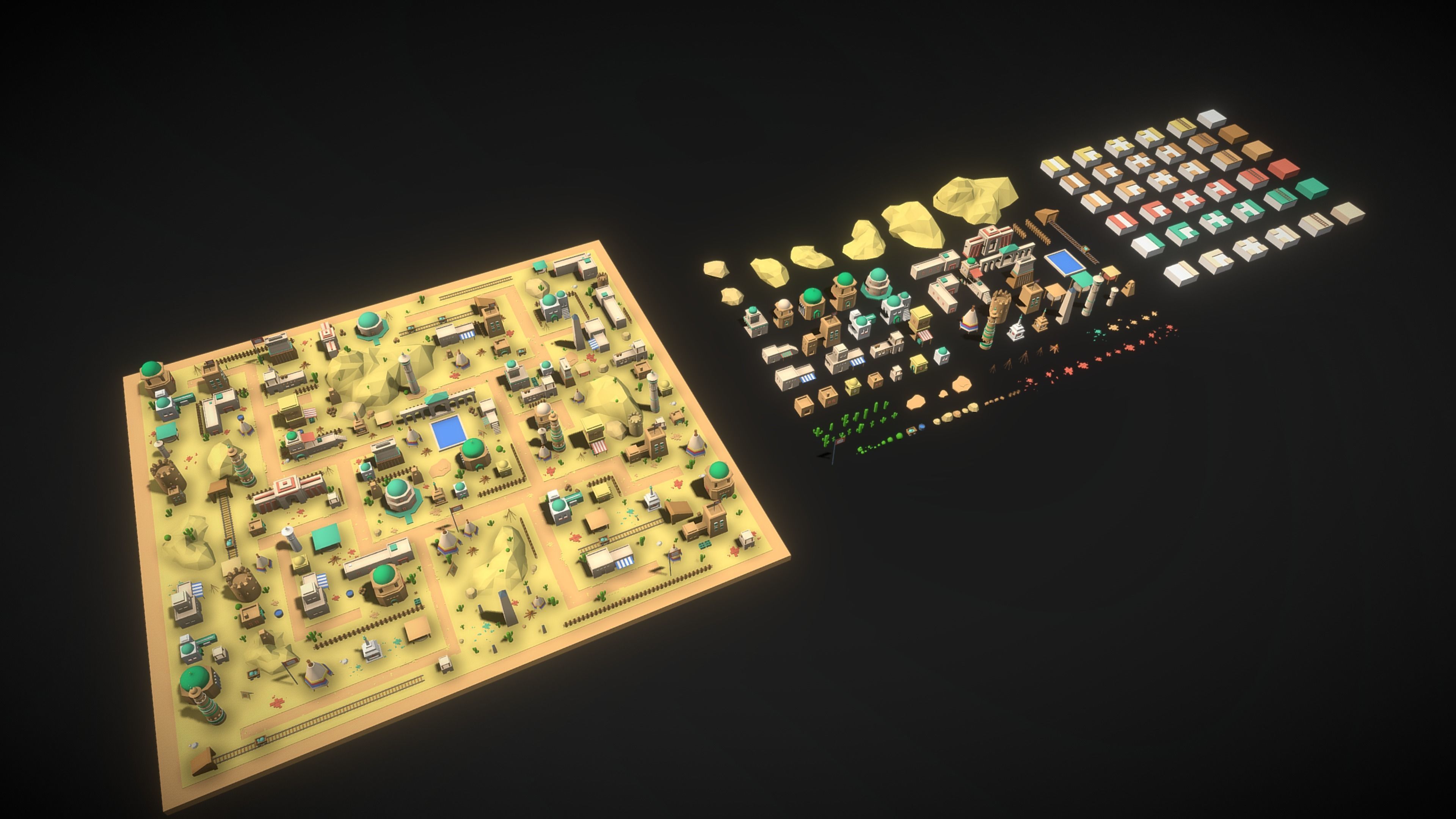3D Environment - Desert Town Low-poly 3D model_5