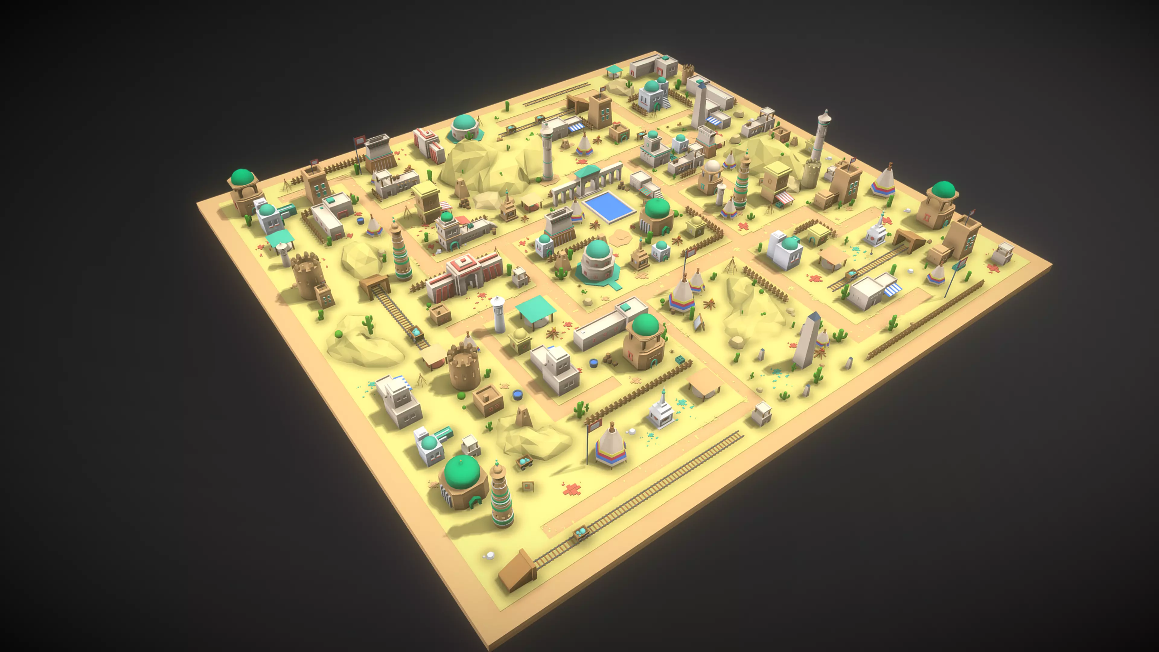 3D Environment - Desert Town Low-poly 3D model_0