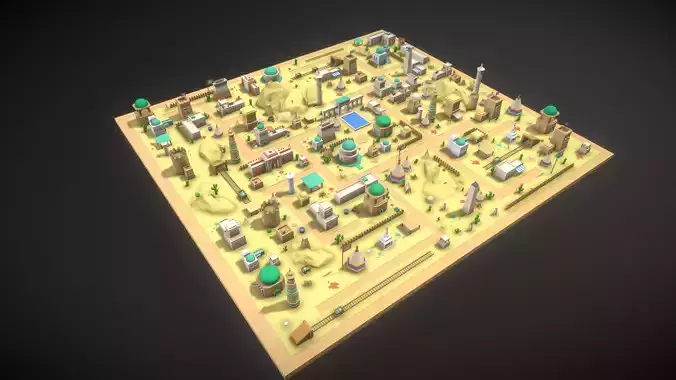 3D Environment  - Desert Town Low-poly 3D model