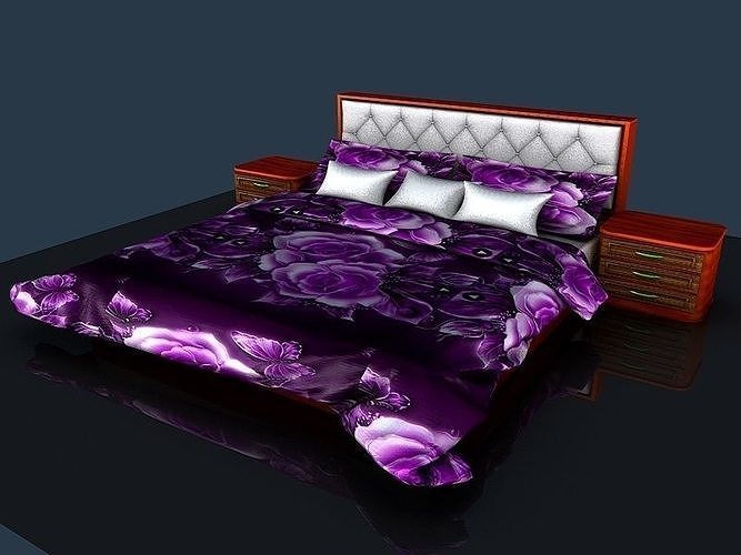 BED SET with roses 3D model