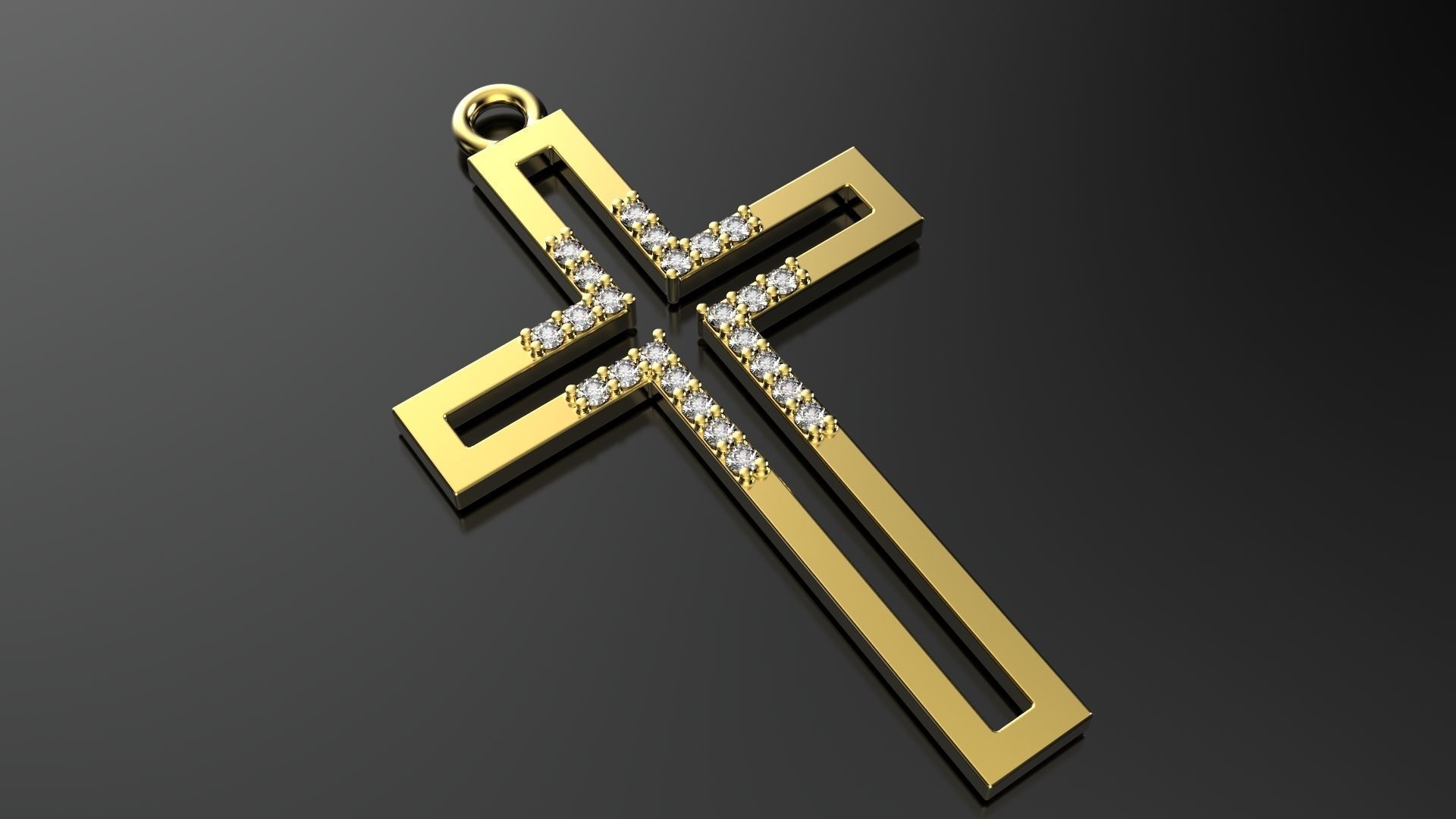 cross rose gold pendant with diamonds 3D print model_1