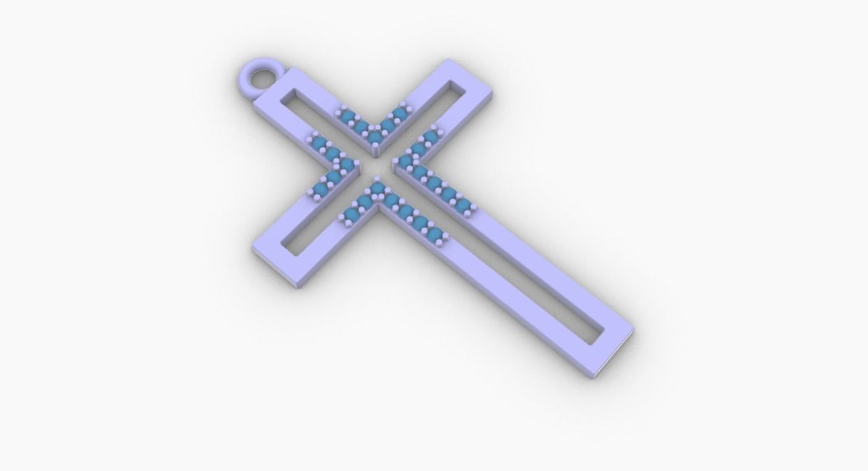 cross rose gold pendant with diamonds 3D print model_5