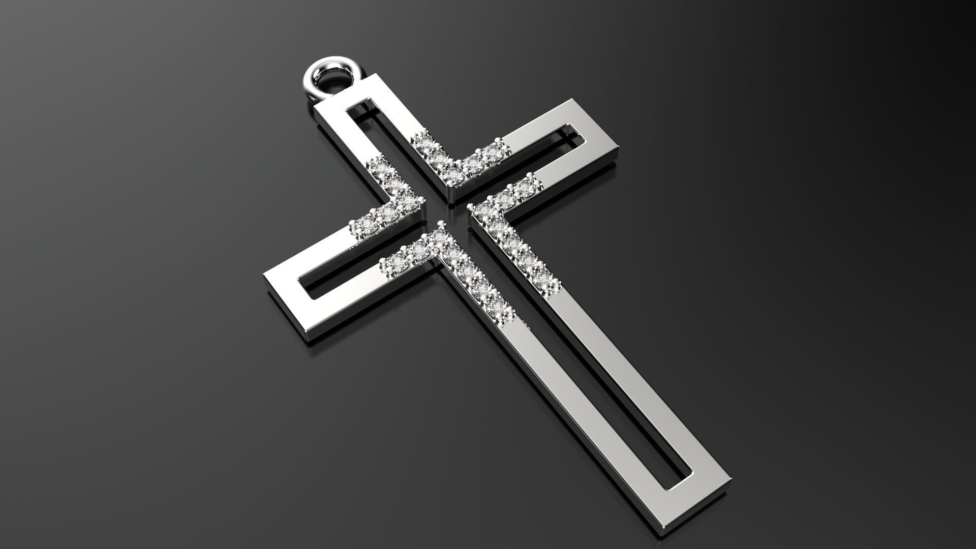 cross rose gold pendant with diamonds 3D print model_2