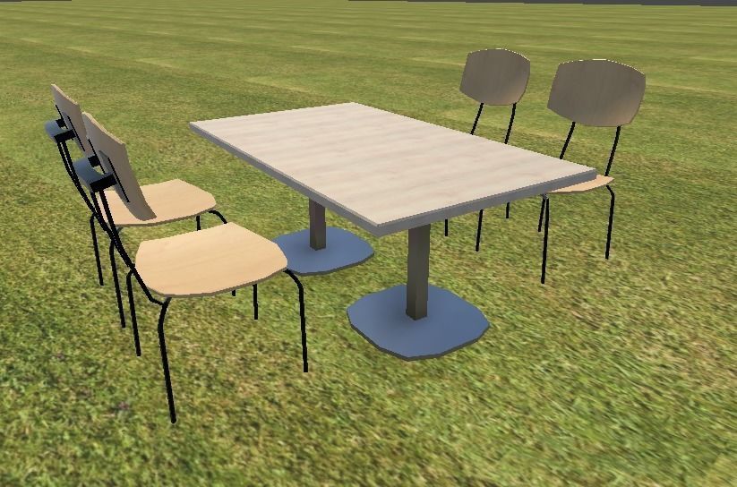 ChairTable Low Poly table and chairs on grassy field Free low-poly 3D model_3
