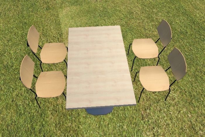 ChairTable Low Poly table and chairs on grassy field Free low-poly 3D model_1