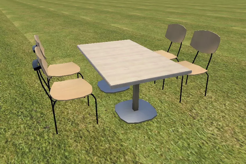 ChairTable Low Poly table and chairs on grassy field Free low-poly 3D model_0