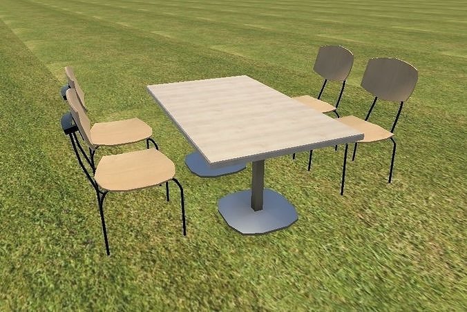 ChairTable Low Poly table and chairs on grassy field free VR / AR / low ...