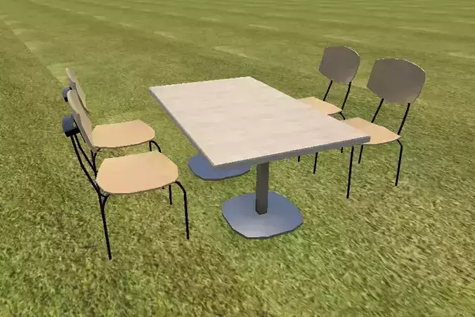 ChairTable Low Poly table and chairs on grassy field