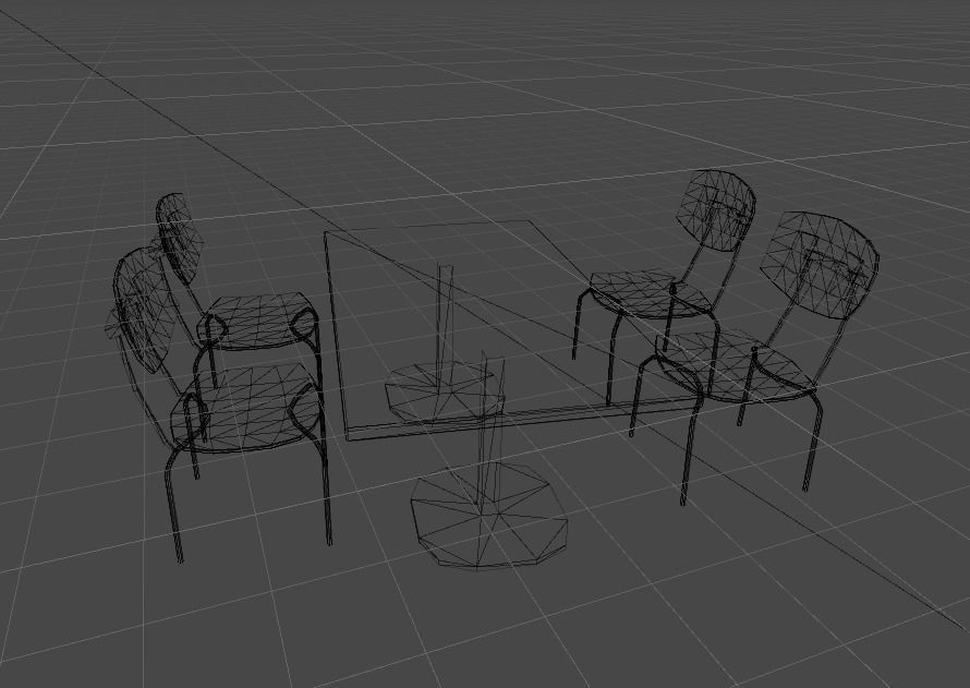 ChairTable Low Poly table and chairs on grassy field Free low-poly 3D model_2