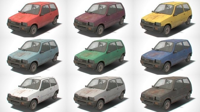 set of car hatchback with interior in 9 color variants az9 Low-poly 3D model 6