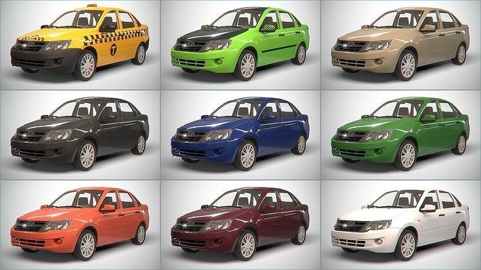 set of Retro sedan car  with interior  in 9 color variants az9 Low-poly 3D model 5