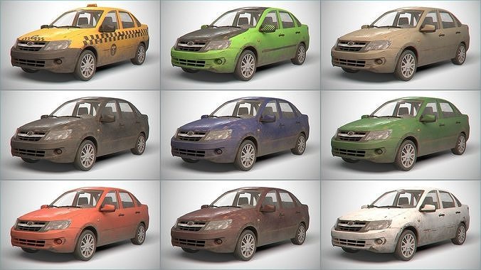 set of Retro sedan car  with interior  in 9 color variants az9 Low-poly 3D model 4