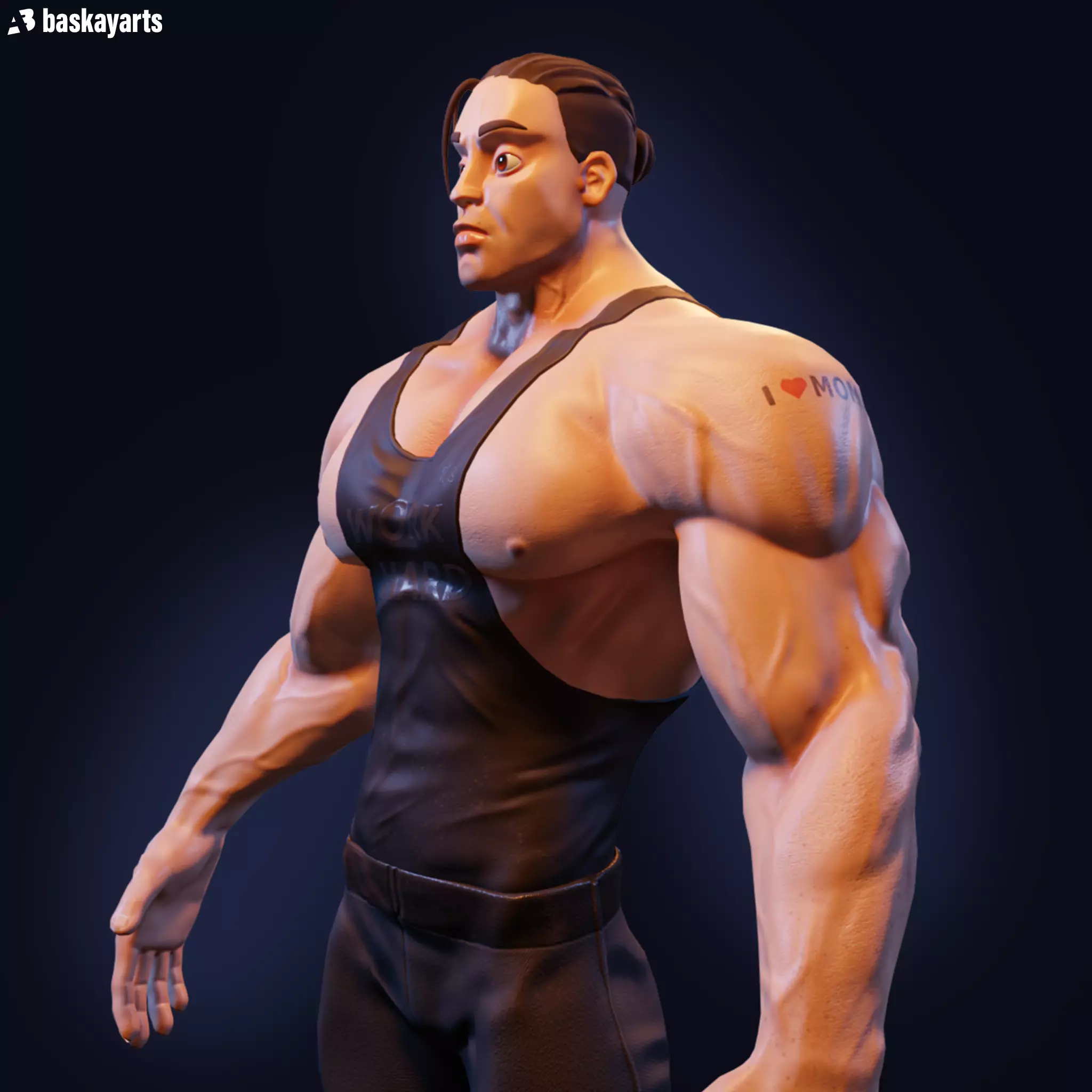 Stylized Muscular Character Game Ready Rigged Low-poly 3D model