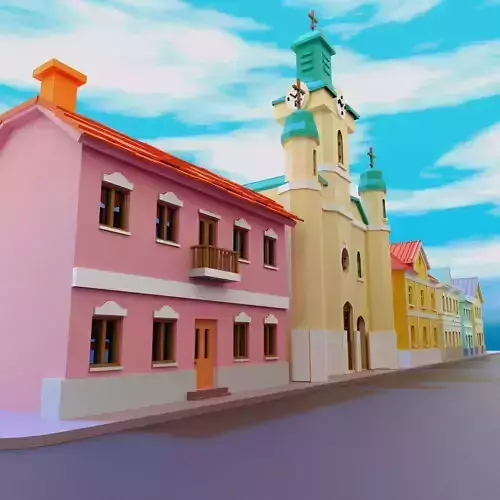 3D model of a cartoon stylized street Low-poly 3D model
