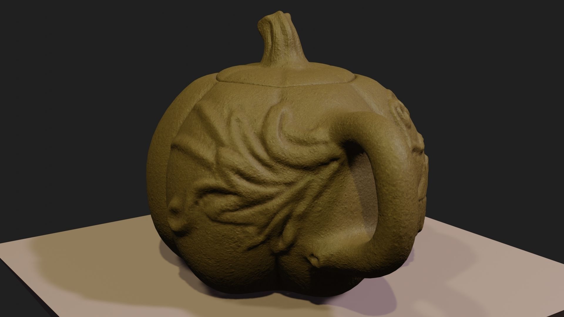 Teapot pumpkin 3D model with PBR textures  Low-poly 3D model_4