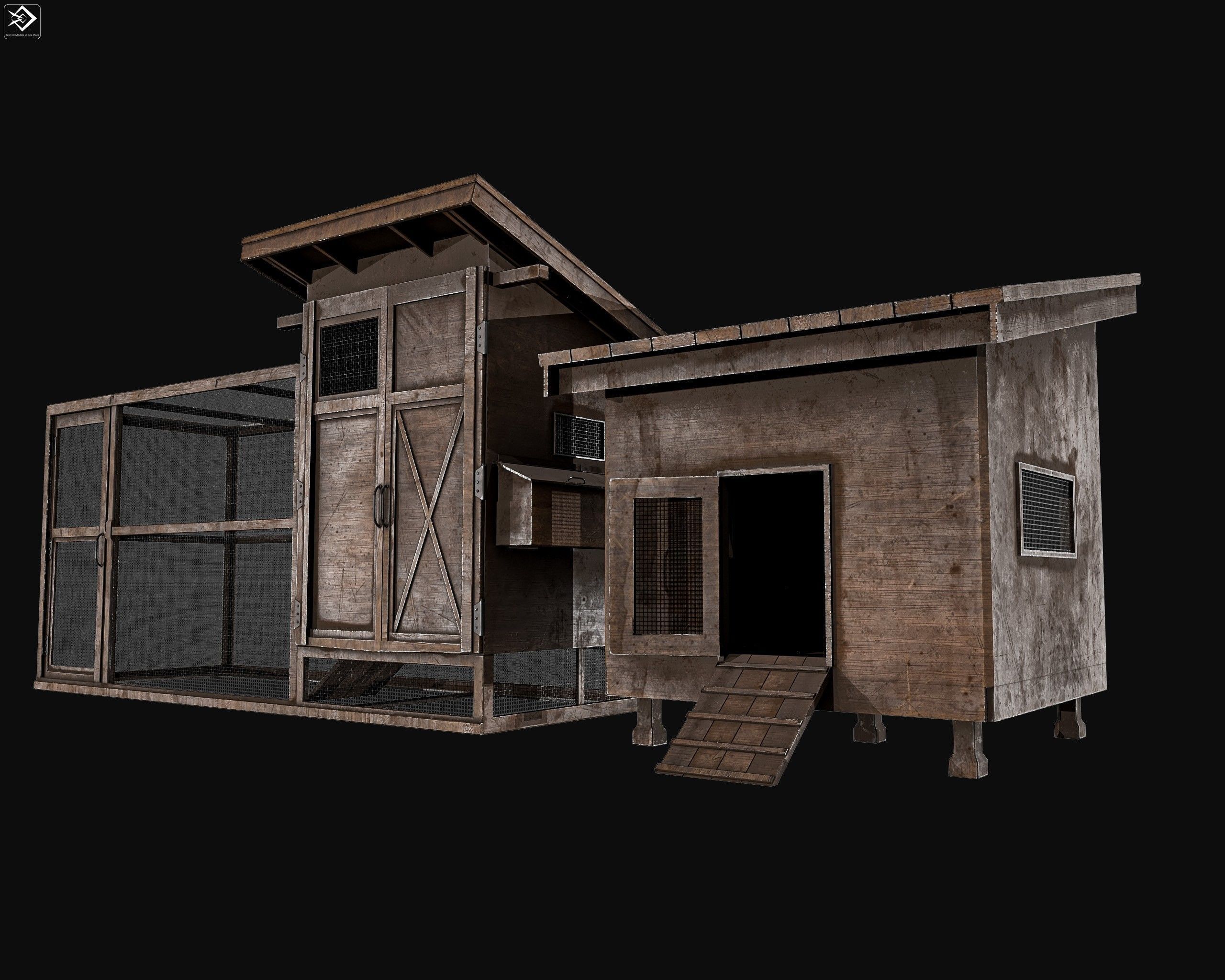 Chicken Cage 2 Types Low-poly 3D model_1