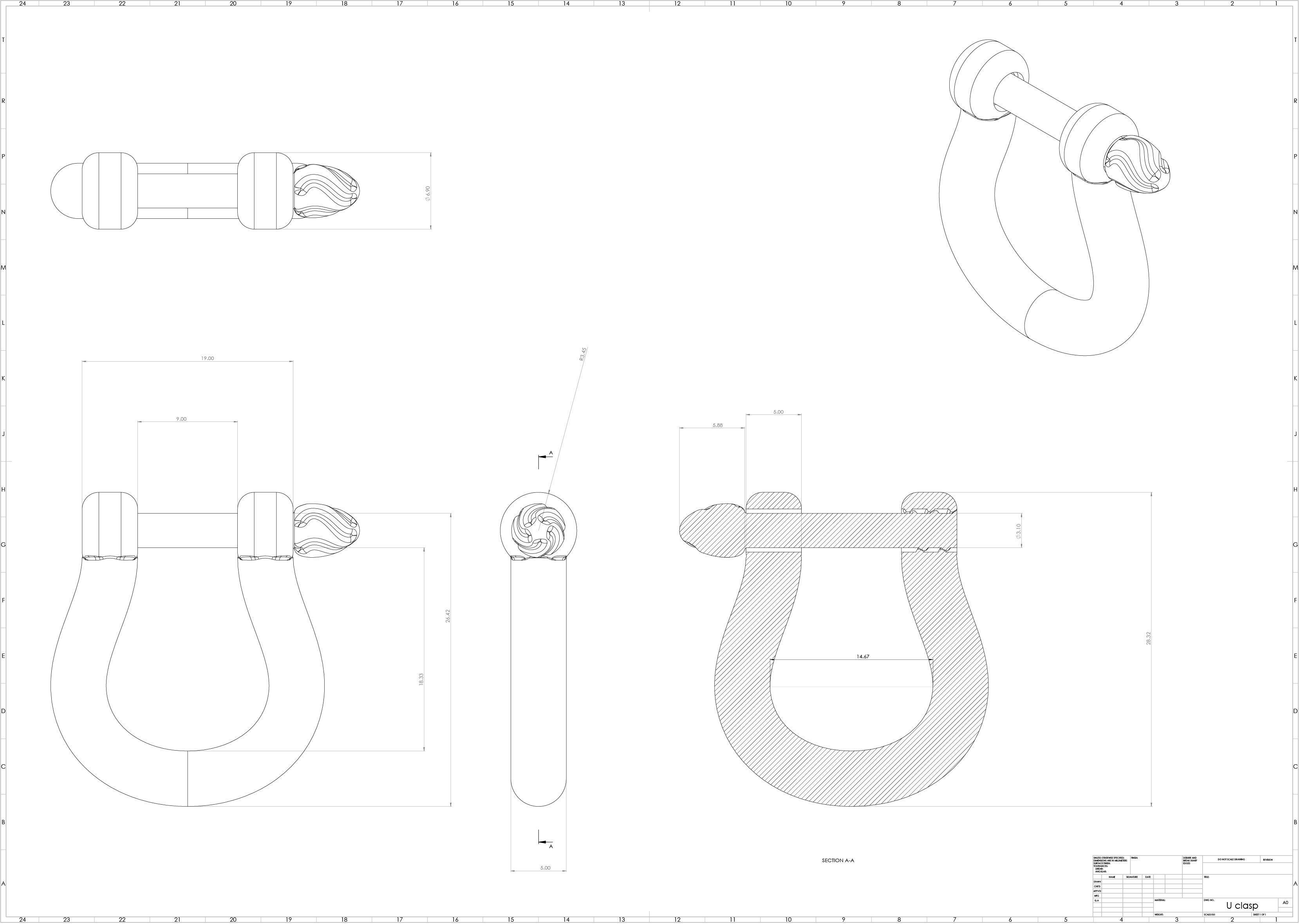 U clasp lock 3D print model_1
