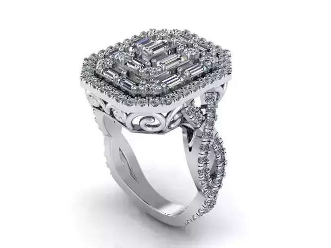 emerald cut halo illusion seting twisted ring  346