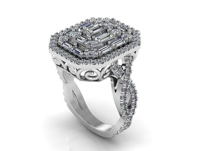 emerald cut halo illusion seting twisted ring  346 3D print model