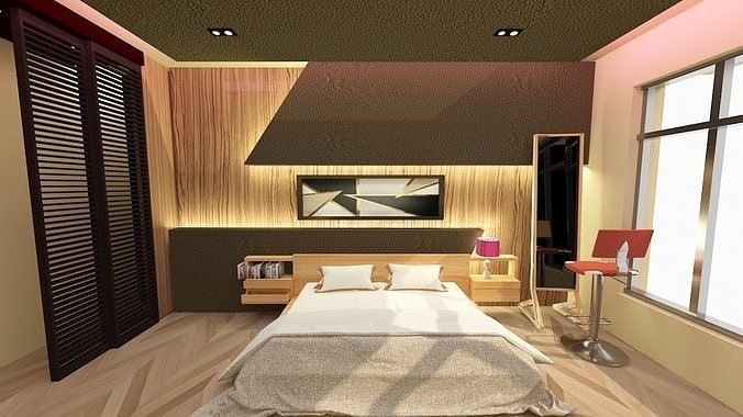 Simple Bedroom Design with and without window Low-poly 3D model