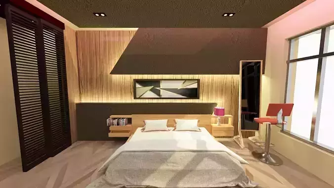 Simple Bedroom Design with and without window Low-poly 3D model