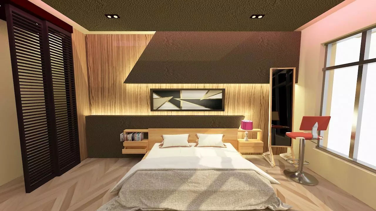 Simple Bedroom Design with and without window Low-poly 3D model_0