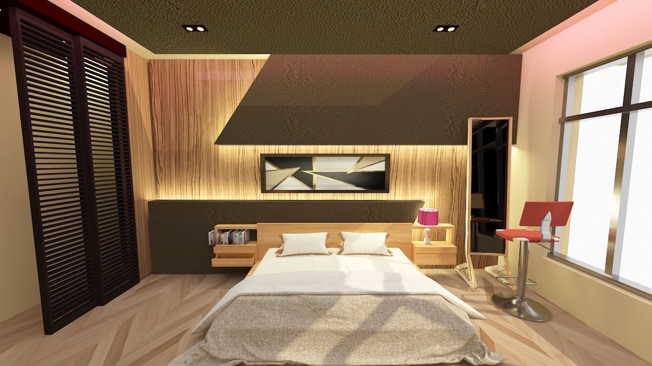 Simple Bedroom Design with and without window Low-poly 3D model_6