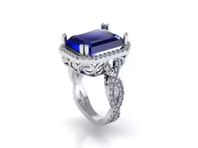 twisted halo emerald cut ring 352
