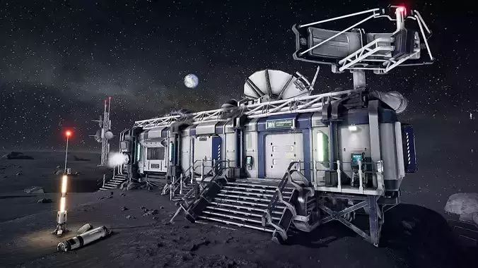 Modular Lunar Base Low-poly 3D model
