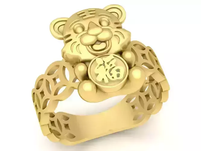24k fengshui vietnam kute tiger female ring 3589 3D print model