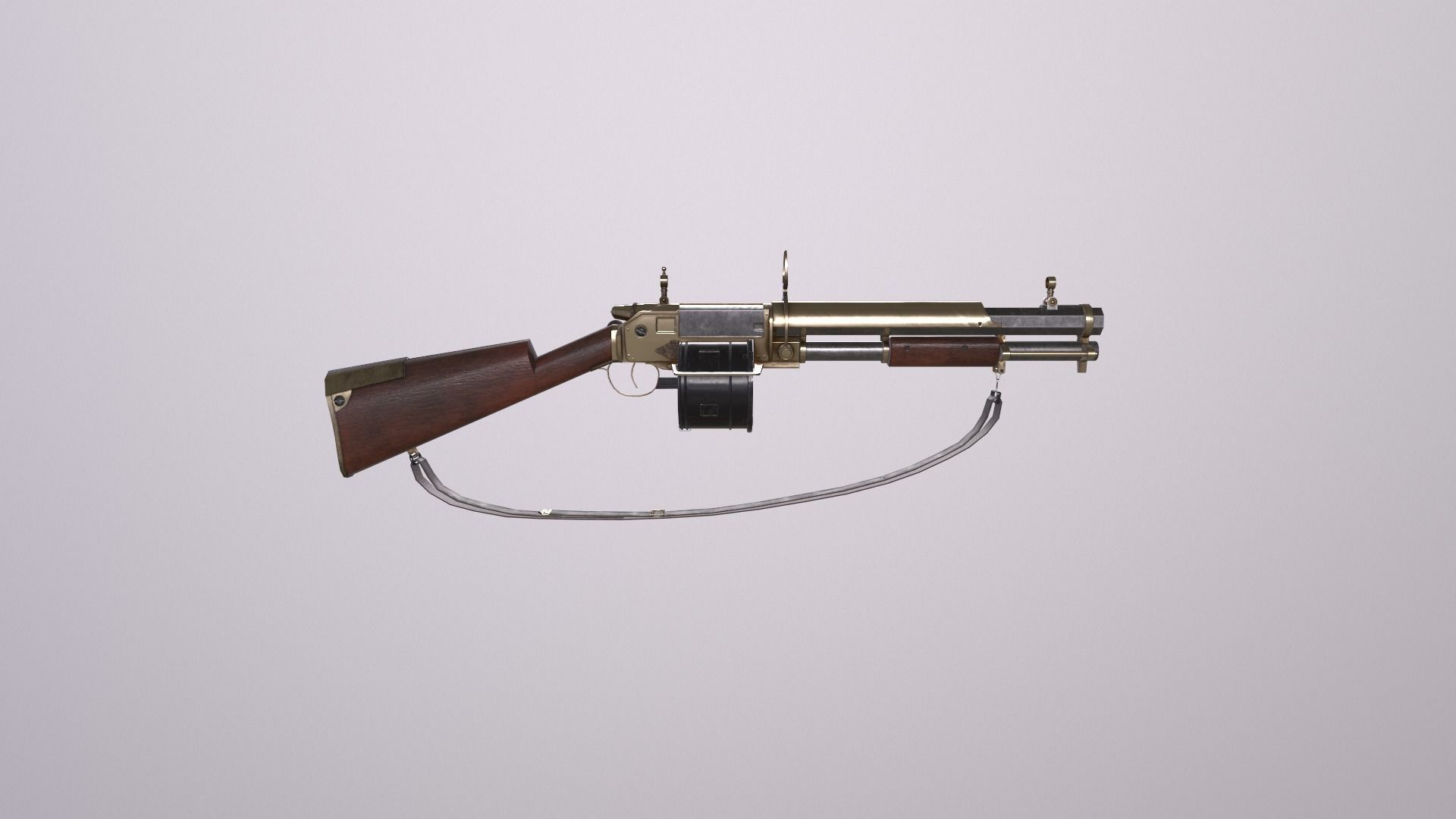PBR Shotgun antique gun Low-poly 3D model_3