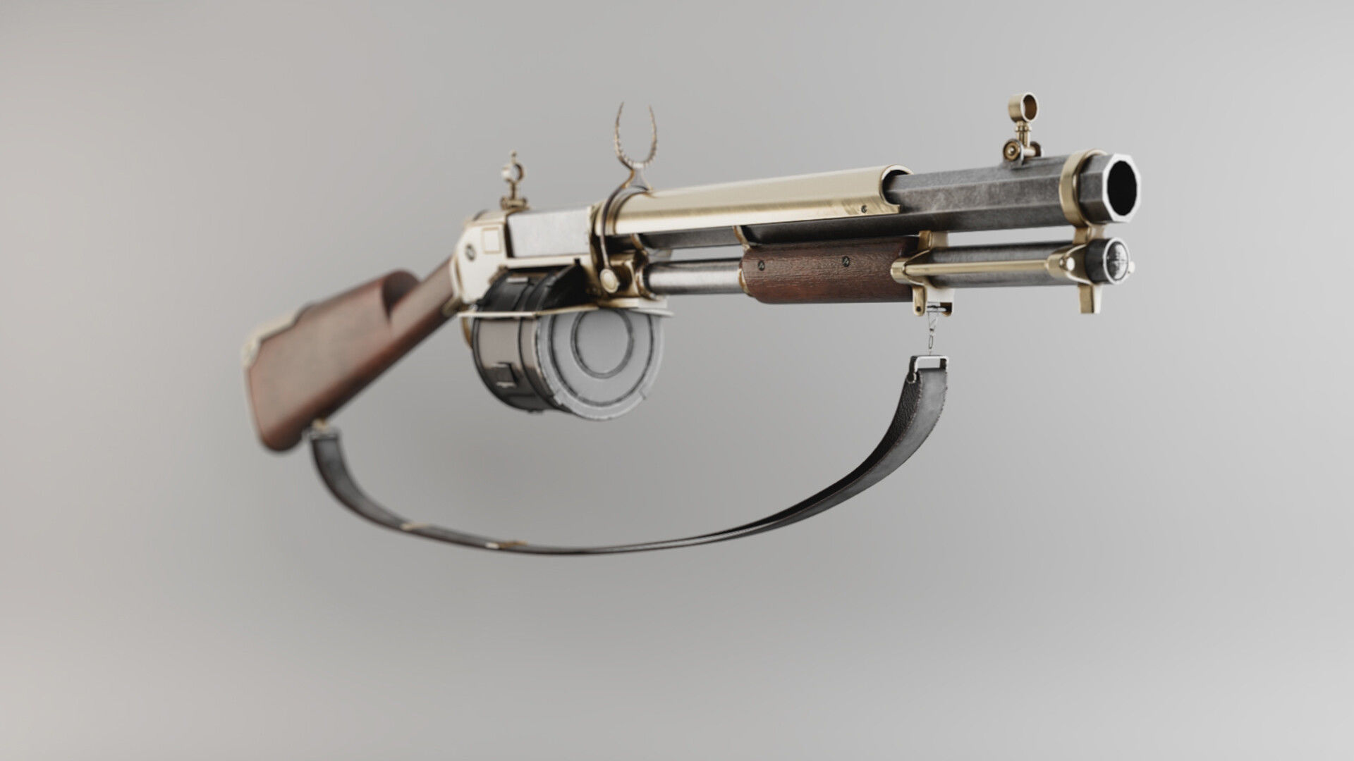 PBR Shotgun antique gun Low-poly 3D model_1