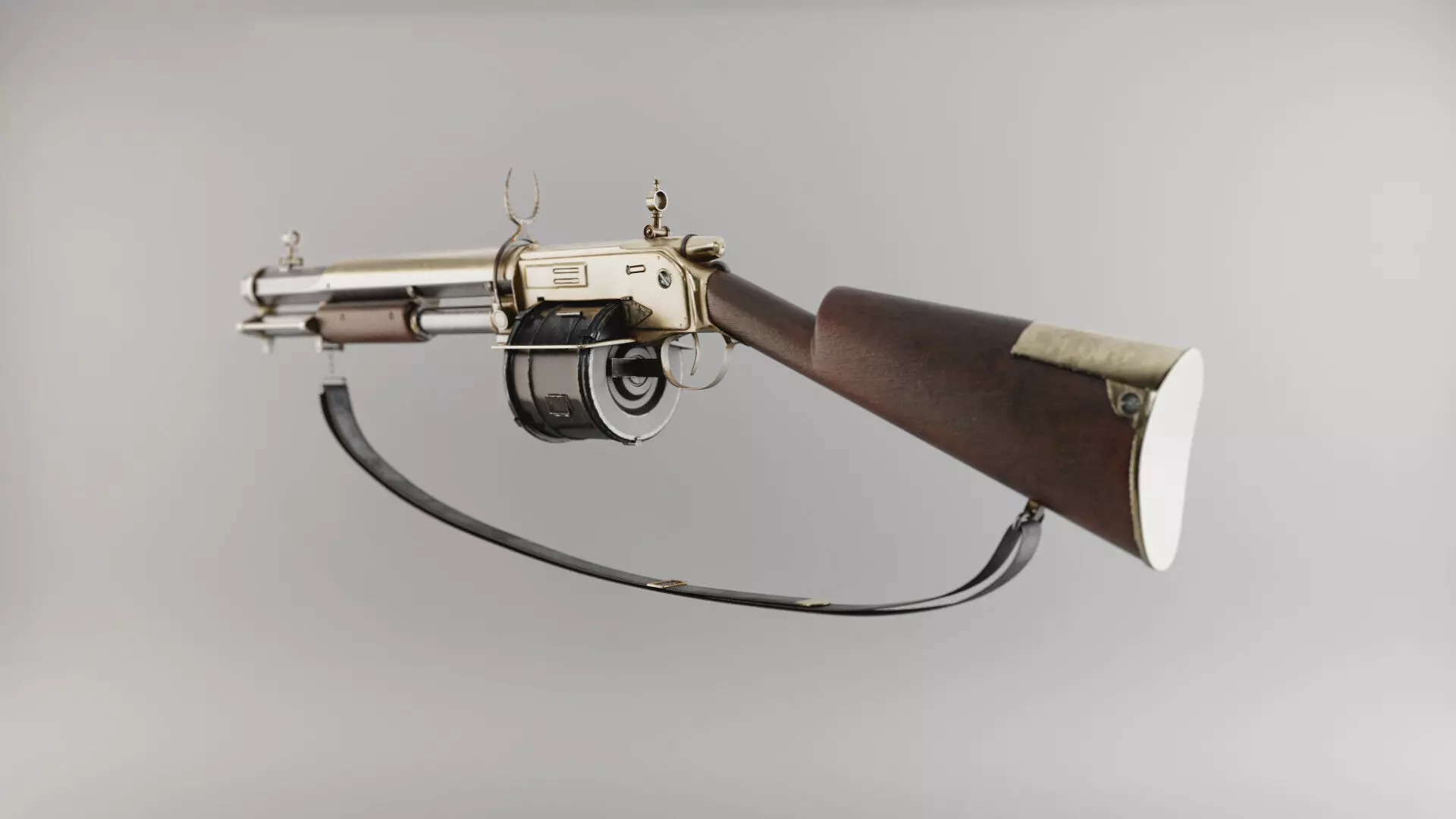PBR Shotgun antique gun Low-poly 3D model_0