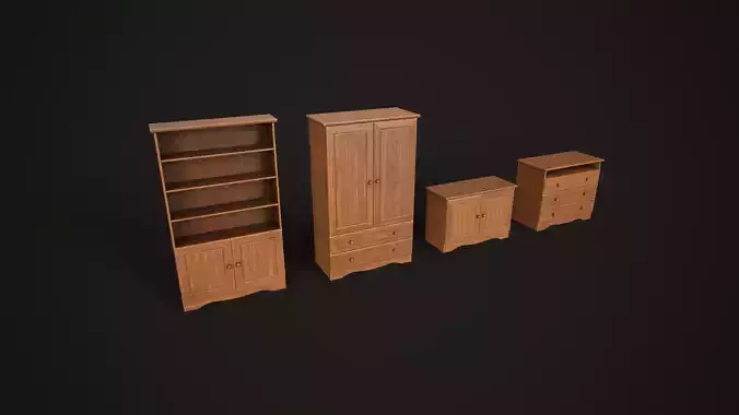Furniture set Wardrobe  bookcase  cabinet commode Low-poly 3D model
