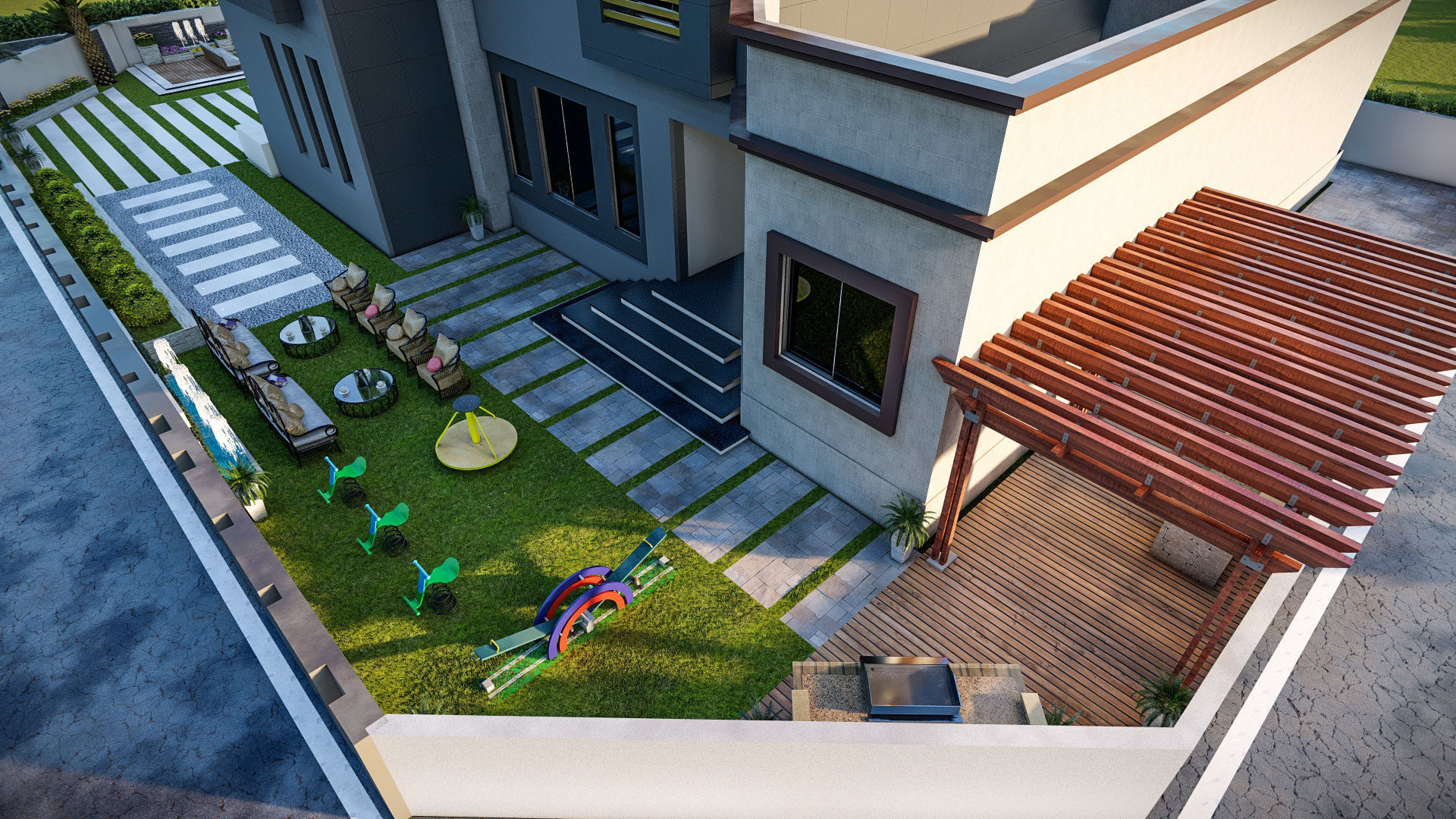 front landscape design of luxury house 3D model_5