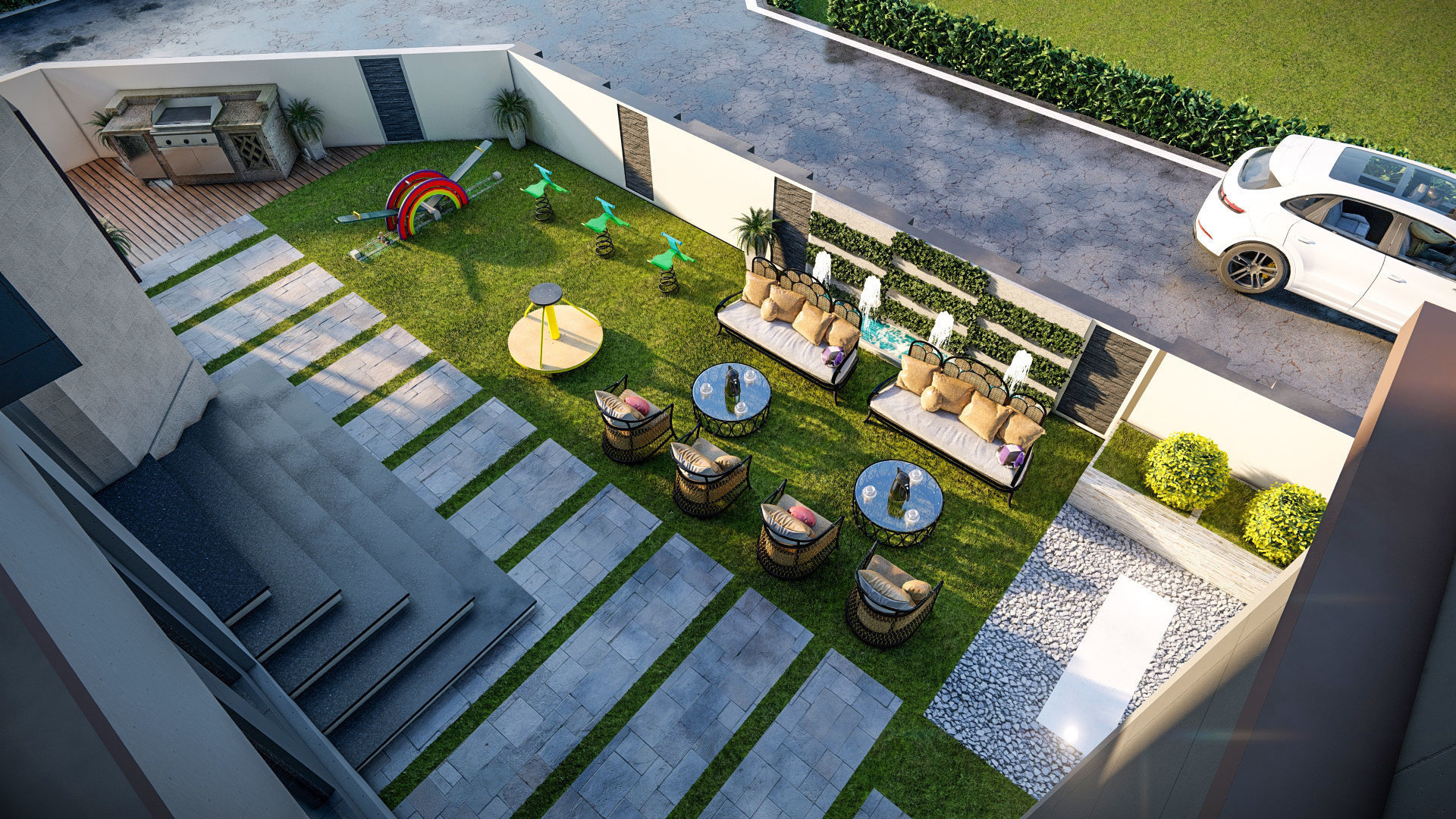 front landscape design of luxury house 3D model_6