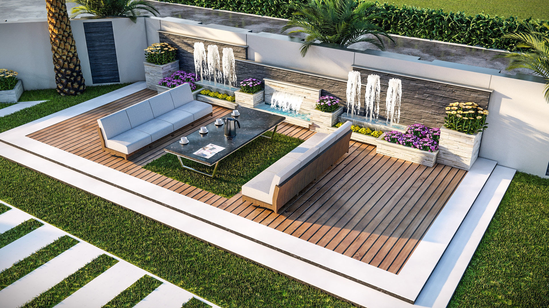 front landscape design of luxury house 3D model_4