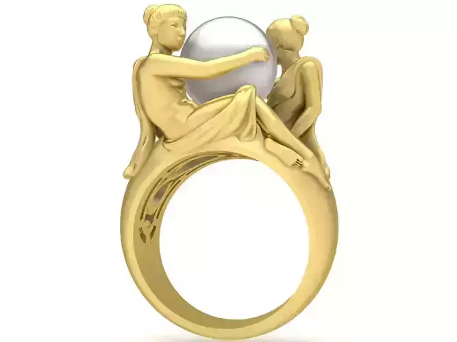 two beauty women with pearl gold ring 