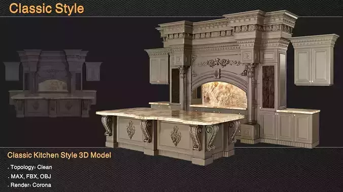 Classic Kitchen Style Low-poly 3D model