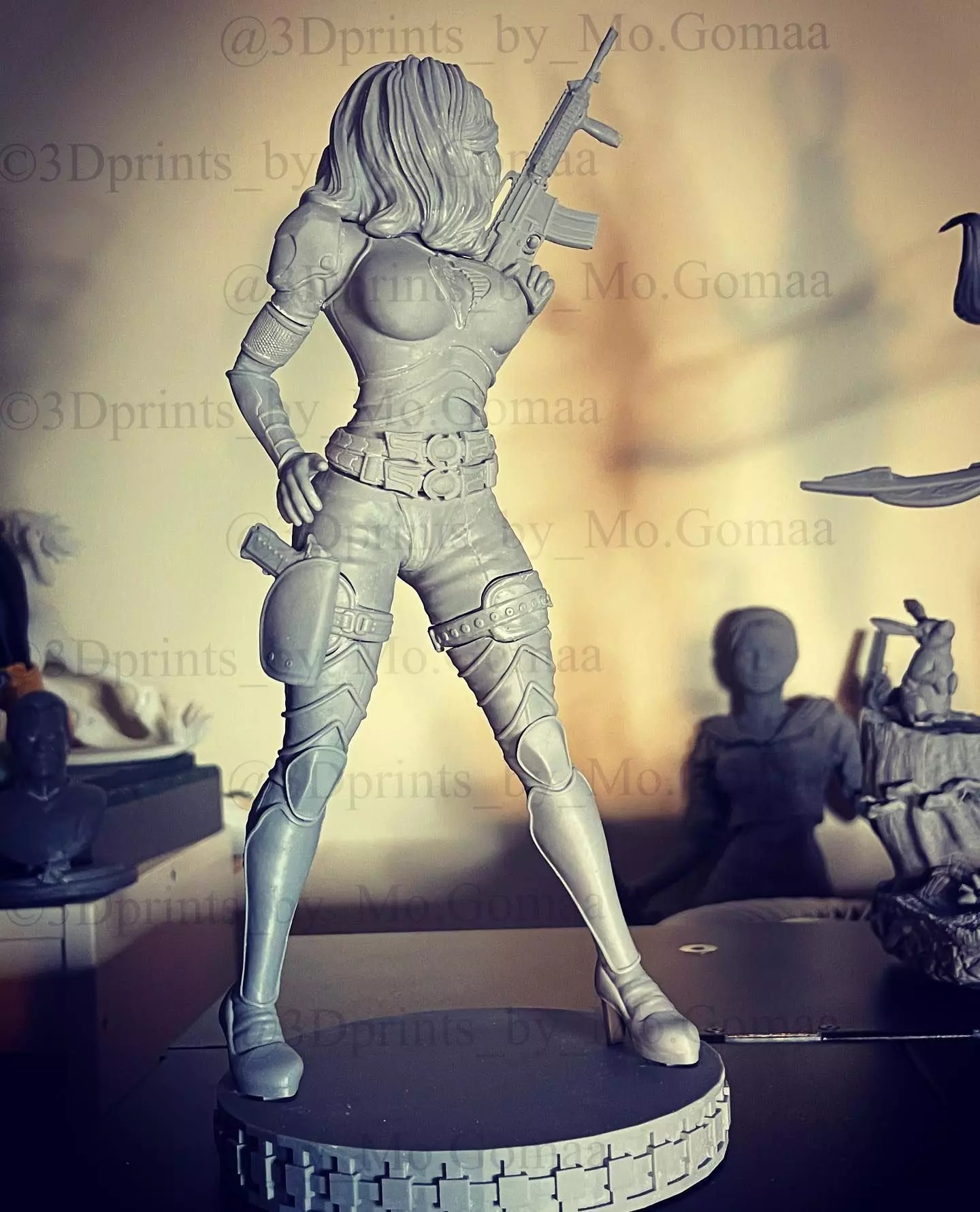 Baroness statue of woman holding gun 3D print model_0